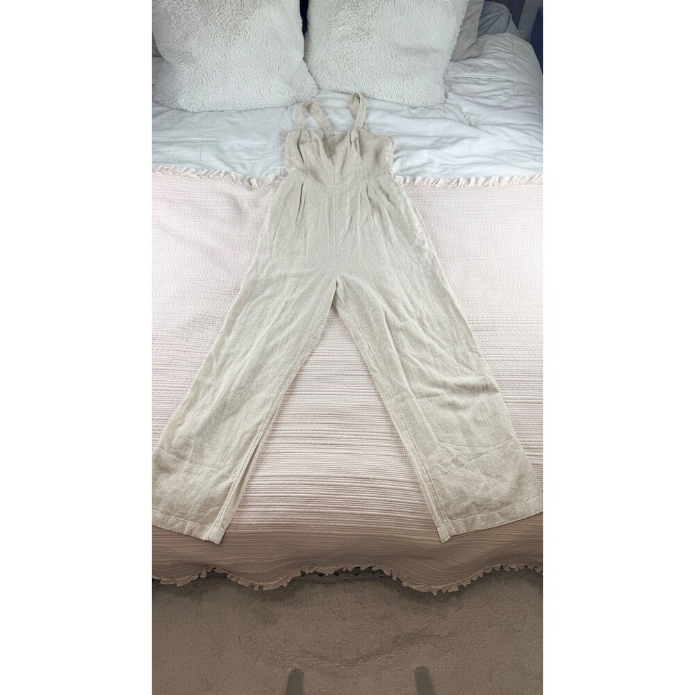 Old Navy Fit & Flare Linen Blend Sweetheart Neck Sleeveless Jumpsuit S Natural - Picture 3 of 8